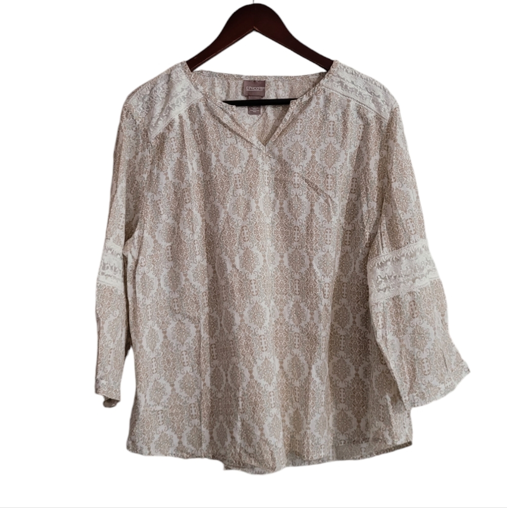 New Chico's Boho Lace 3/4 Long Sleeve Top Size XL Women's Pullover
